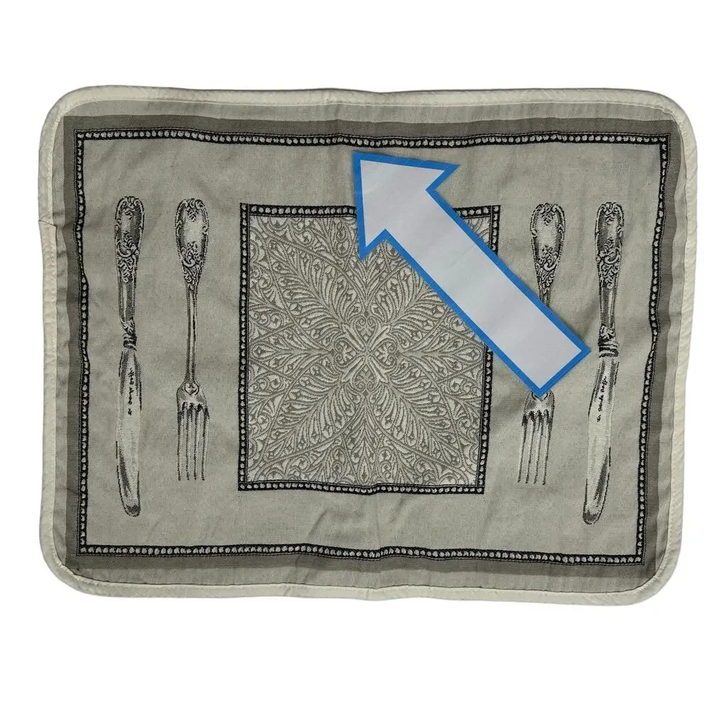 TISSUS TOSELLI Embroidered Place Setting Placemats Tan Black Set of 4 France